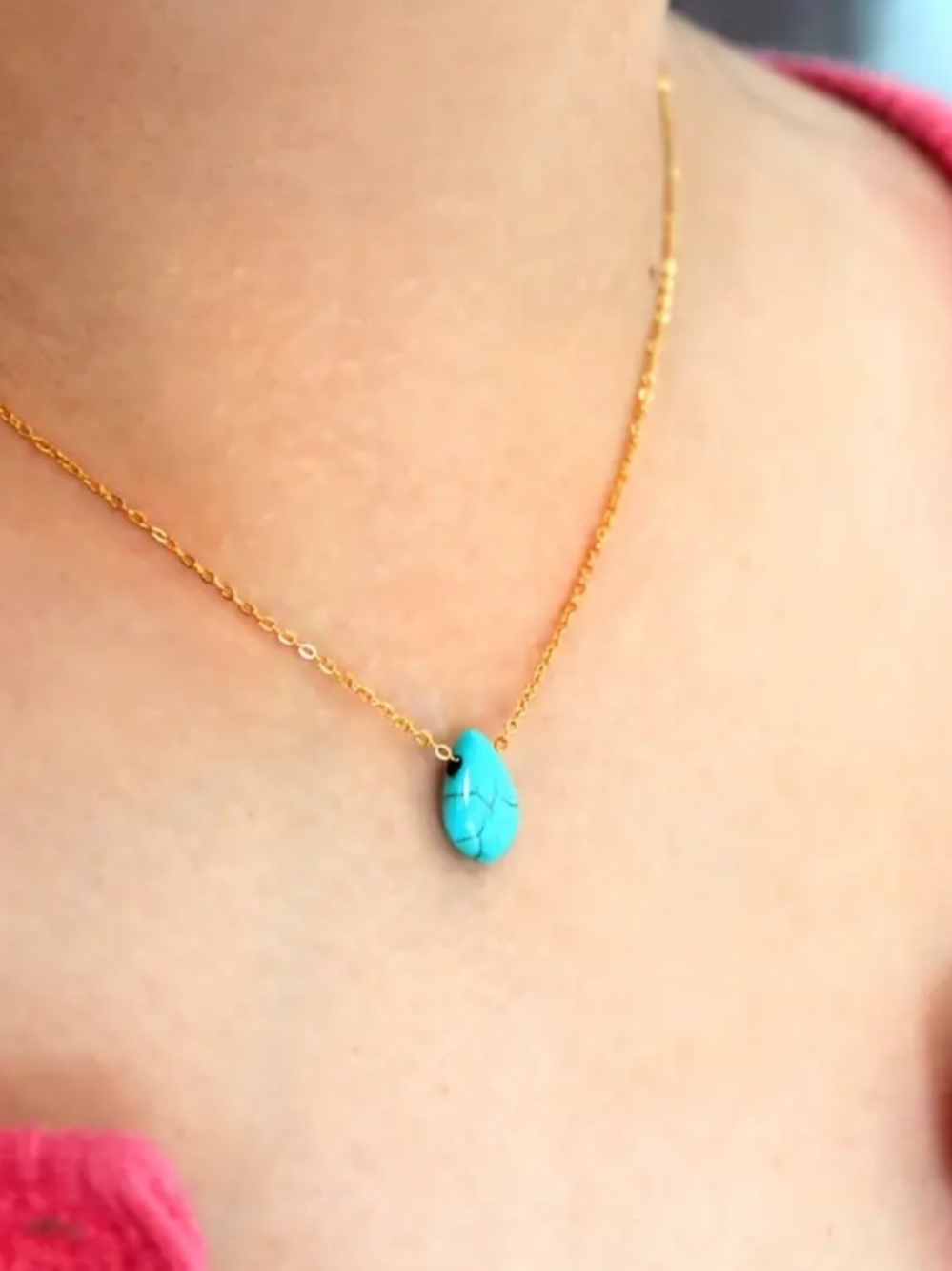 Gold Filed Necklace Blue Turquoise drop Pendant